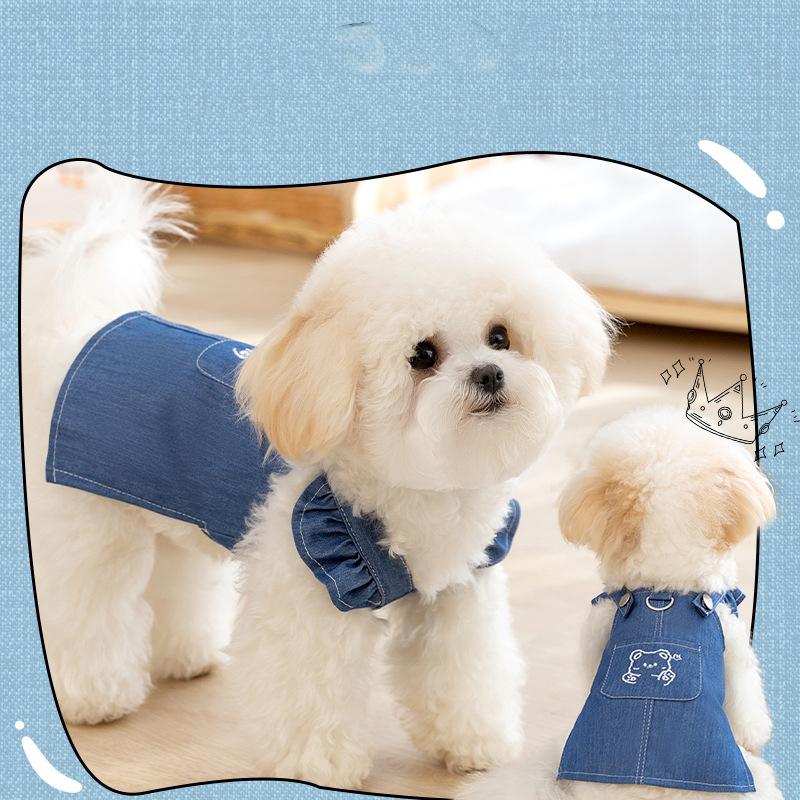 Classic denim clothes and skirts for dogs and cats, summer thin Bichon pet clothing for small dogs