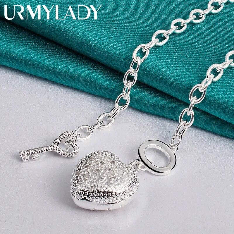 URMYLADY 925 Sterling Silver Heart Zircon Pendant Necklace For Women Wedding Party Fashion Jewelry