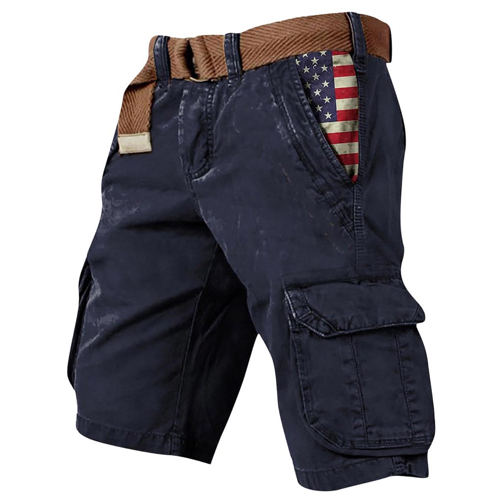 Shorts Masculinos de Verão Estampados para Exterior Shorts Masculinos Largos com Múltiplos Bolsos