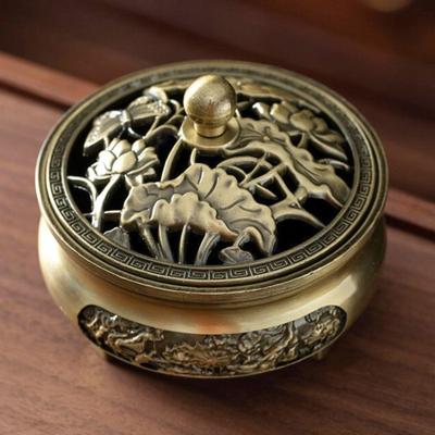 HARGIO Water Lily Design Lidded Metal Incense Burner Holder Alloy Japanese Style 7 X 7.5 Cm