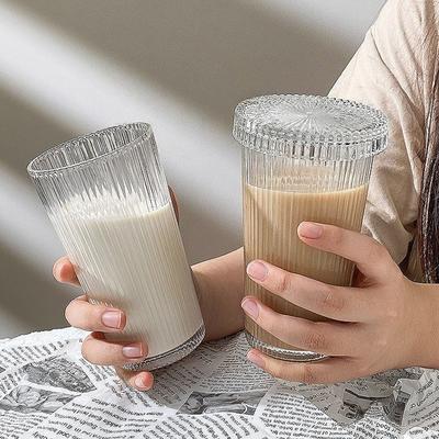 240ml/380ml Striped Glass Cup Transparent Latte Coffee Cups Juice Cold Drink Cups Water Bottle Cocktail Glass Drinking Glasses