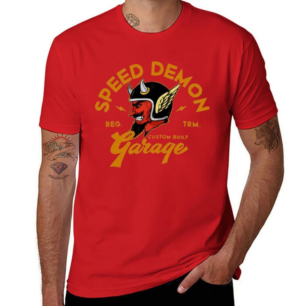 Speed Demon Garage T-Shirt Boys Whites Korean Fashion Mens T Shirts Pack