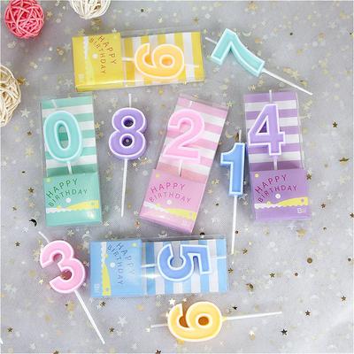 Rosa Macaron Bonbonfarbe 0-9 Geburtstagsparty Kuchen Dekoration Backen Plug-in Kreative Alter Digitale Kerze