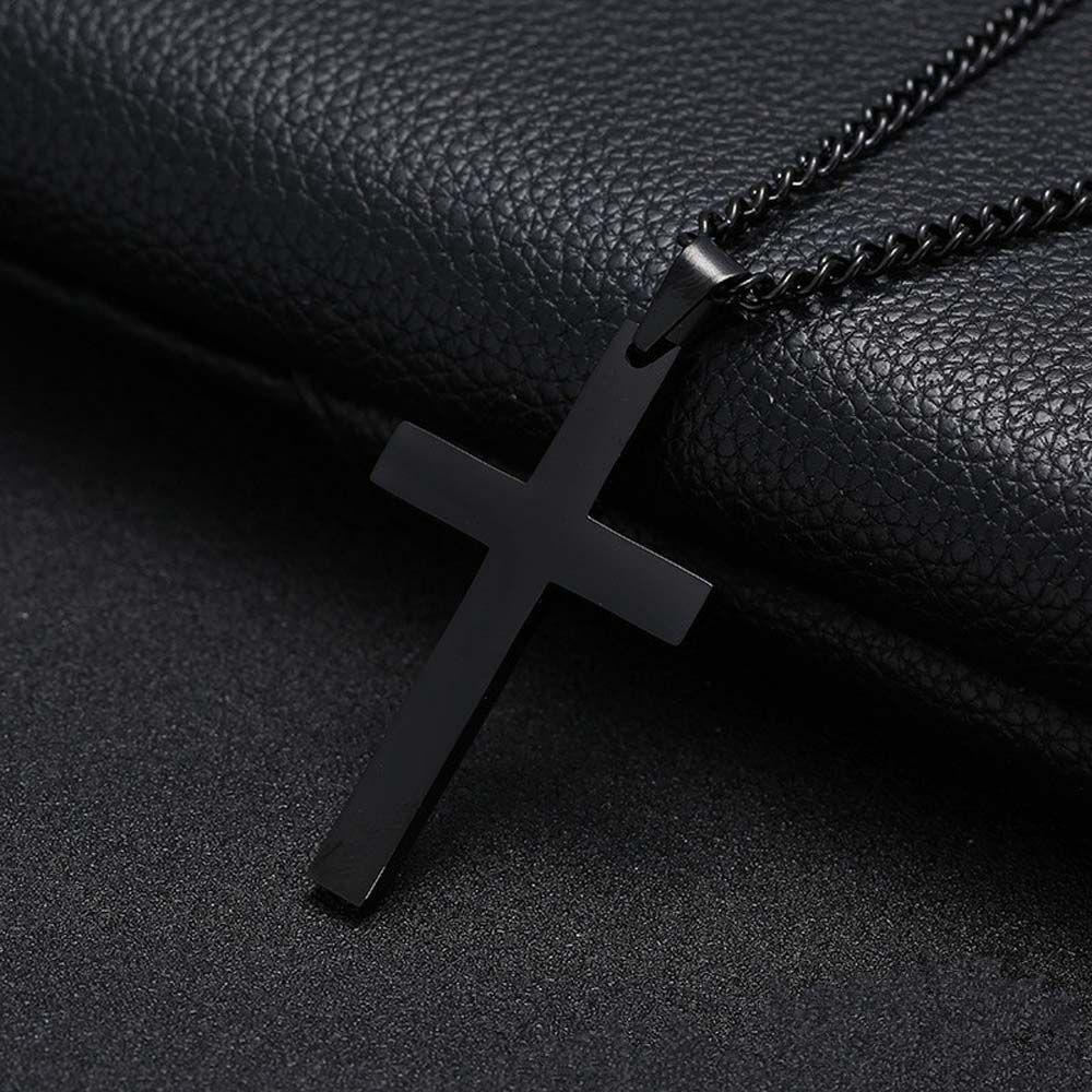 Men Party Gift Metal Steel Color Minimalism Black Cross Necklaces Clavicle Chains Necklaces Cross Pendant