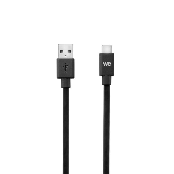 WE Câble Plat USB-C vers USB 2m pour Samsung S8/S9/S10, MacBook Pro, Google Pixel/Chromebook, Huawei P20/P30 Xiaomi - Noir