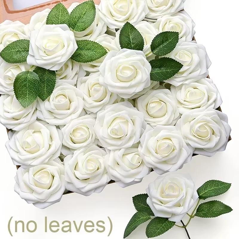 5/100pcs Artificial Fake Roses Heads with Stems Rose Flower and Green Leaves Valentine's Day Wedding Birthday Party Decoration