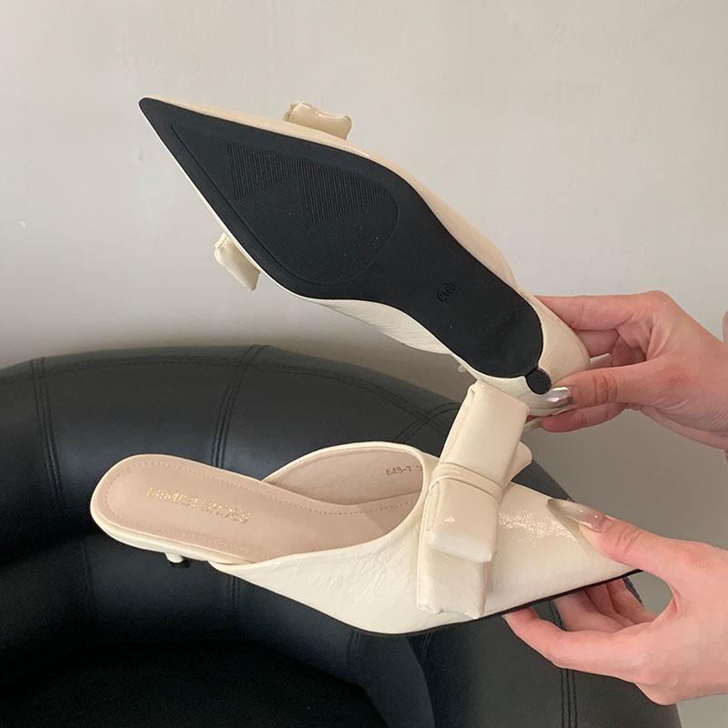 Mode Rosa Schuhe Mode Spitzschuh Damen Absatz-Pantoletten Hausschuhe Schuhe Weiblich Schmetterlingsknoten Damen Niedriger Absatz Hausschuhe Schuhe Pantoletten