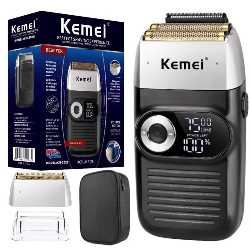 Kemei KM-2026 KM-2027 2 In 1 Rechargeable Electric Shaver LCD Reciprocating Razor For Men USB Charging Beard Trimmer