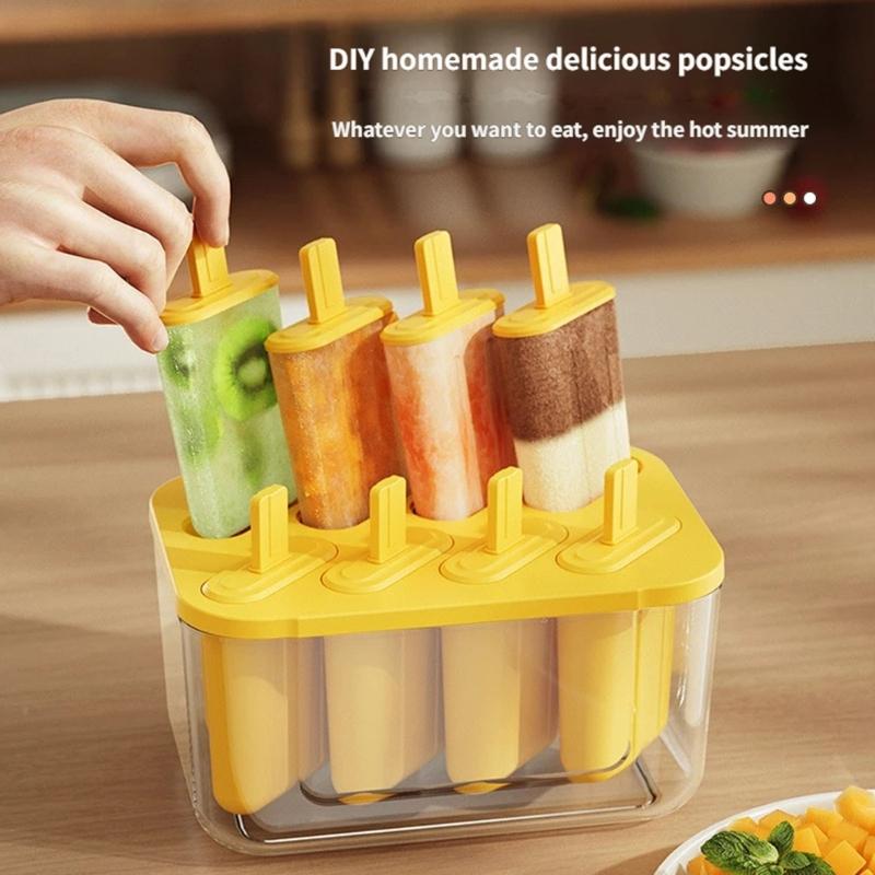 8 Compartments Popsicles Molds with Tight Sealing Lid for Homemades Ice Lolly Mould Kitchen Gadget