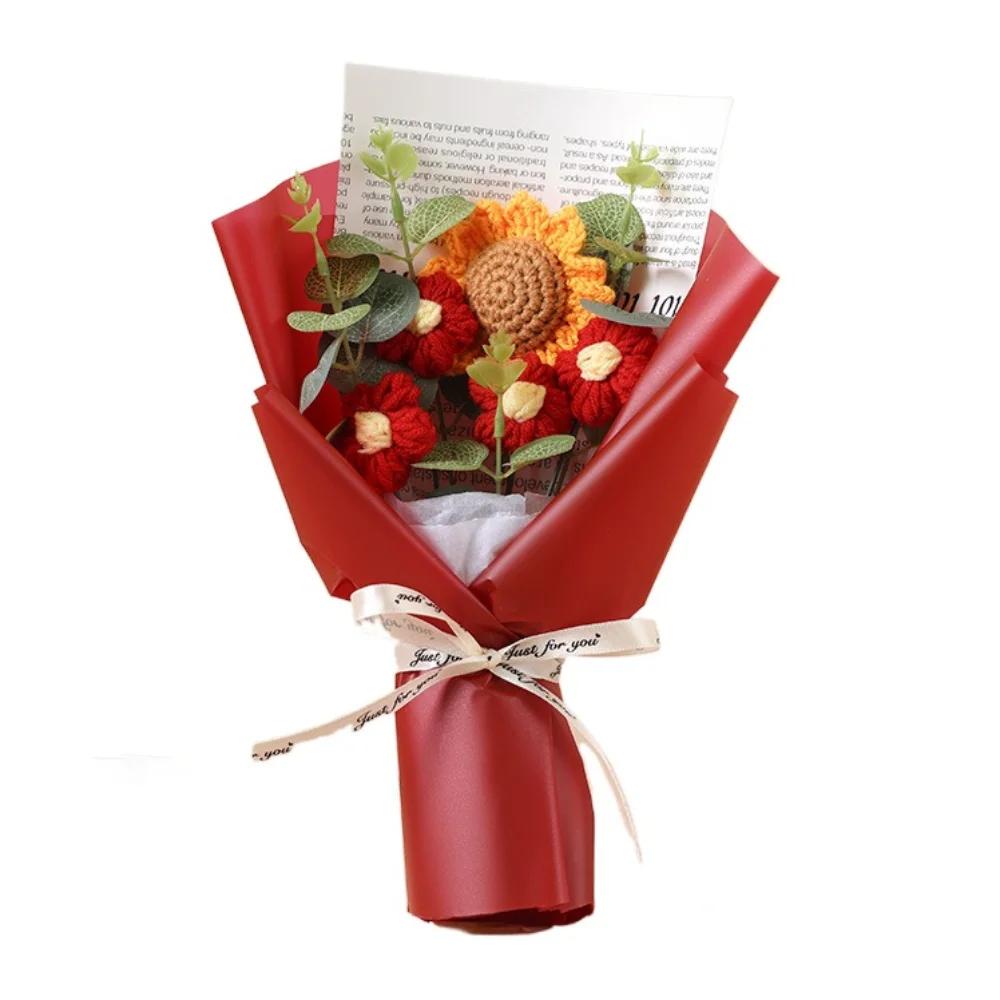 Buquê de Flores Artificiais de Crochê Flor Eterna Feita à Mão Buquê de Formatura Presente de Dia das Mães Aniversário