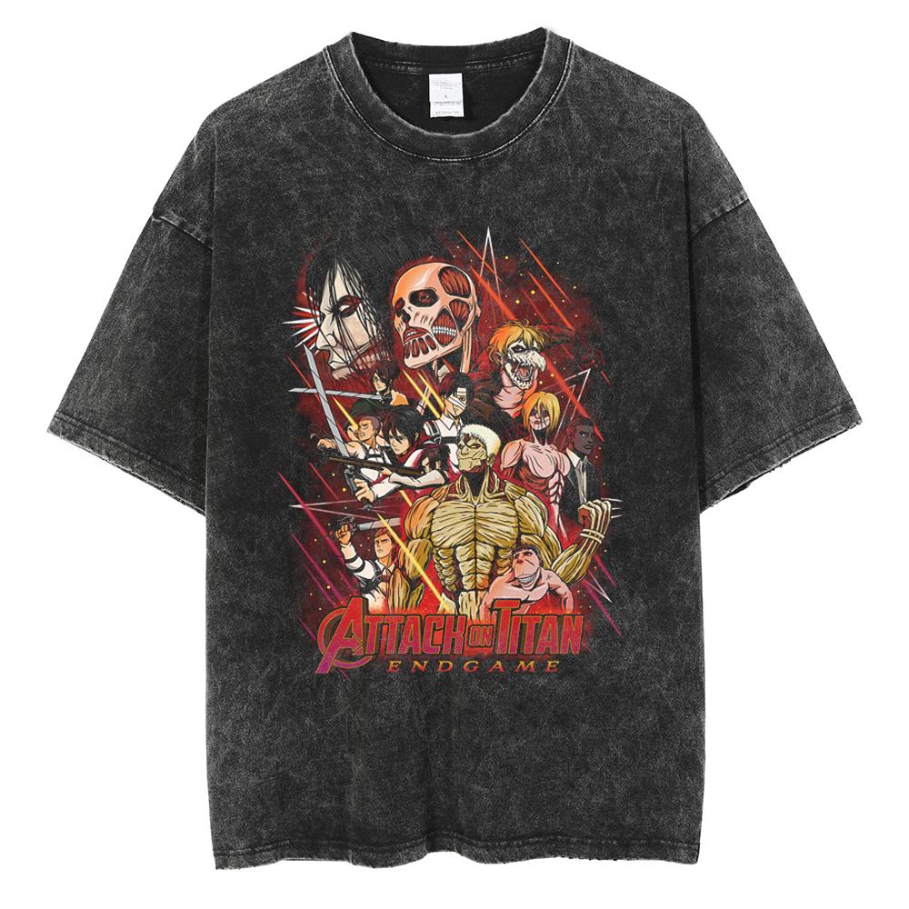 Eren Jager Attack on Titan Summer Streetwear Washed T-Shirt Anime Graphic Print TShirt Men Harajuku Cotton Oversize Vintage Tee