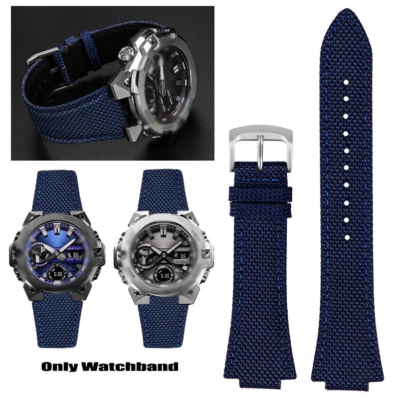 

26*14mm Nylon Canvas Leather Bottom Watchband For Casio Heart of steel Edifice Series GST-B400 EFB-680 ECB-10D Strap Bracelet 26.12mm