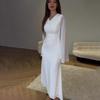 Robe élégante à col en v et manches longues pour femmes, tenue de hanche, à la mode, printemps et automne