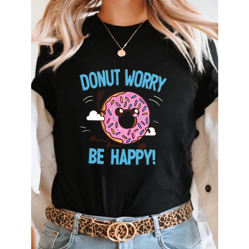 Print T-shirt, Short Sleeve Crew Neck Casual Top For Summer & Spring, Women's Clothing