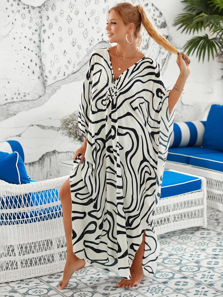 Evropský a americký styl volné plážové šaty: Krytí ve větších velikostech pro ochranu před sluncem a dovolenou u moře