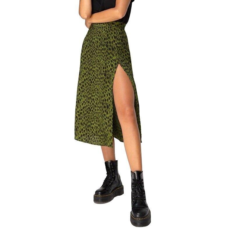 Split Long A-Line Skirts For Women Fashion Retro High Waist Skirt Floral Polka Dot Printed Elastic Beach Women Skirt 21756