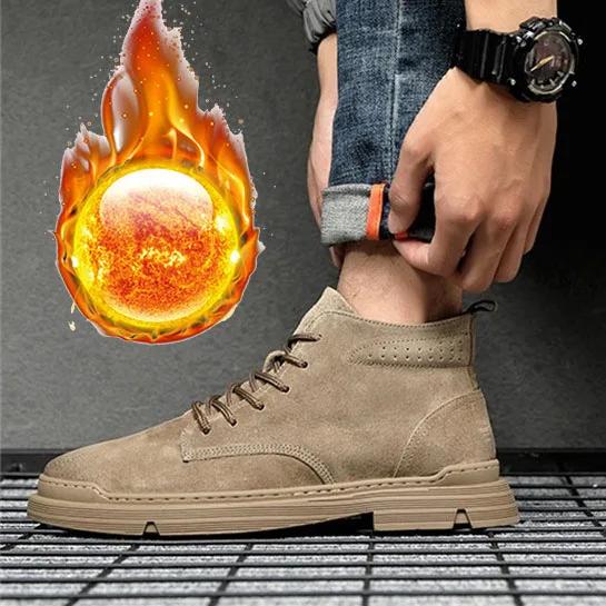 

Осень Зима 2025 Обувь Мужские Ботильоны Натуральная Кожа Мода Мужские Ботинки Плоская Нескользящая Теплая Плюшевая Зимняя Обувь D201 44