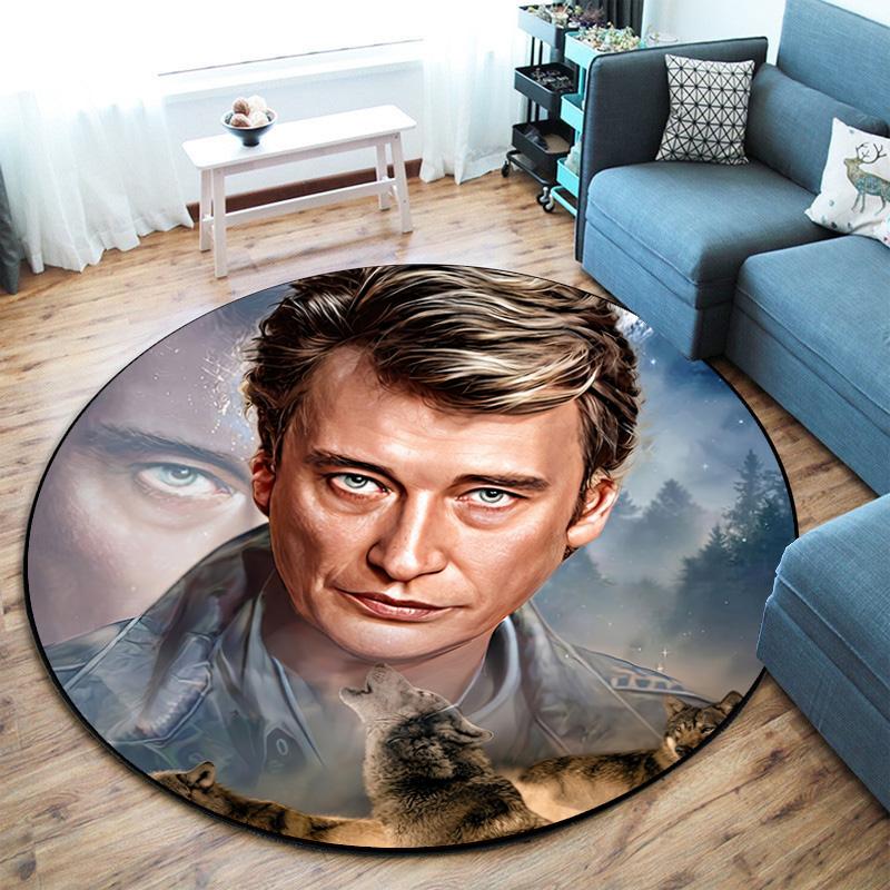 French legendary rock singer and actor Johnny Hallyday Round Carpet Soft Home Decoration Corridor Table and Chair Anti slip Outdoor Floor Mat rug H1