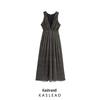 Spring 2025 European & American Style Women's Fashion Deep V-Neck Sleeveless Waist-Hugging Long Dress