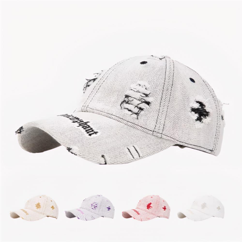 Distressed Baseball Cap Washed Cotton Wide Brim Embroidery Letter Hat for Men Women Outdoor Casual Sun Cap