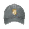 NOLA Shield Gewaschenes Canvas Baseballkappe Dunkelgrau Vintage Verstellbare Mütze Gesticktes Wappen Urbane Mode