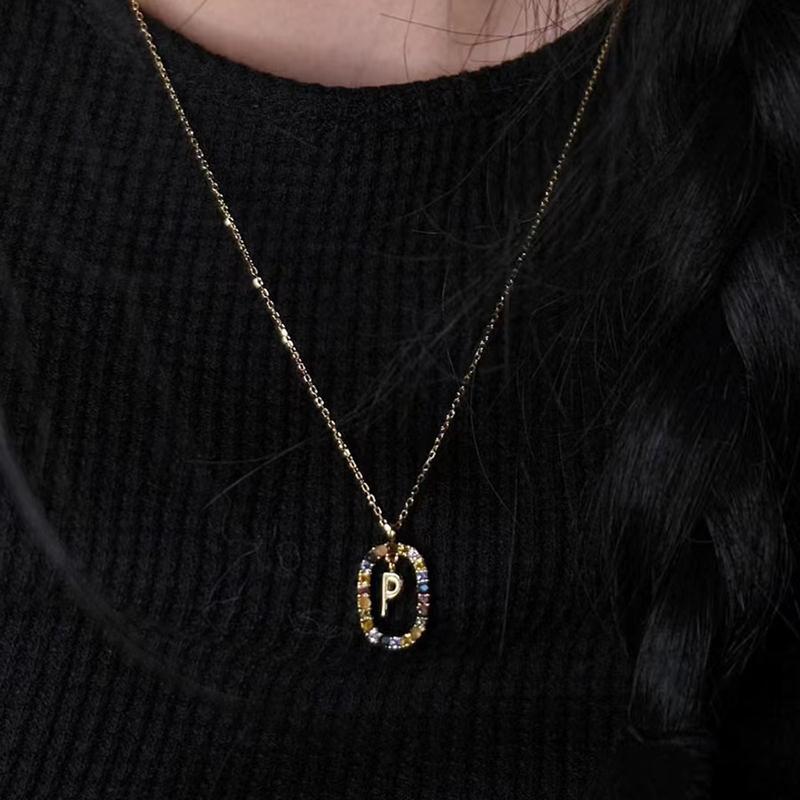 New 925 Sterling Silver Gold Letters A - Z Initial Necklace Zirconia Letter Pendant Long Chain Say My Name Fine Jewelry