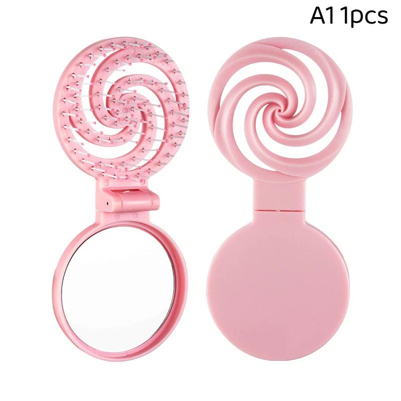 1Pcs Mini Portable Scalp Massage Comb 2 In 1 Foldable Comb With Makeup Mirror For Travel Easy To Carry Great Gifts