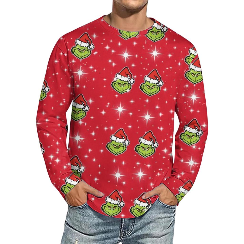 Men's Christmas Printed Imitation Cotton Long-sleeved Shirt