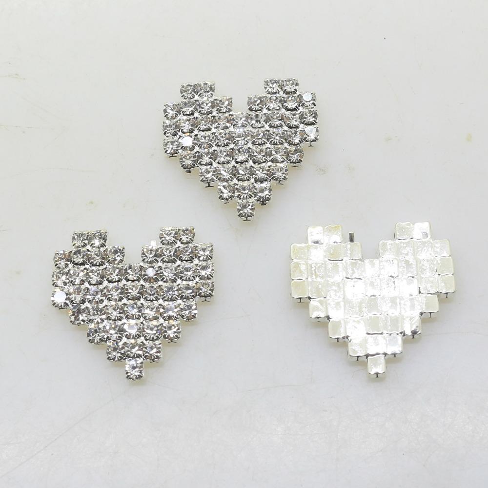 10pcs Heart-shaped gold silver crystal rhinestone buttons handmade Wedding decoration metal buckles серебряный