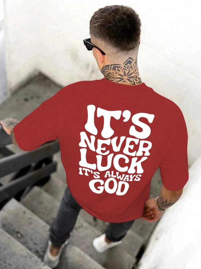 Luck God Men Cotton T-shirt Luxury Brand Fashion Big Size Rap Hip Hop Top Casual Short Sleeve Streetwear Classic New Arrival Tee