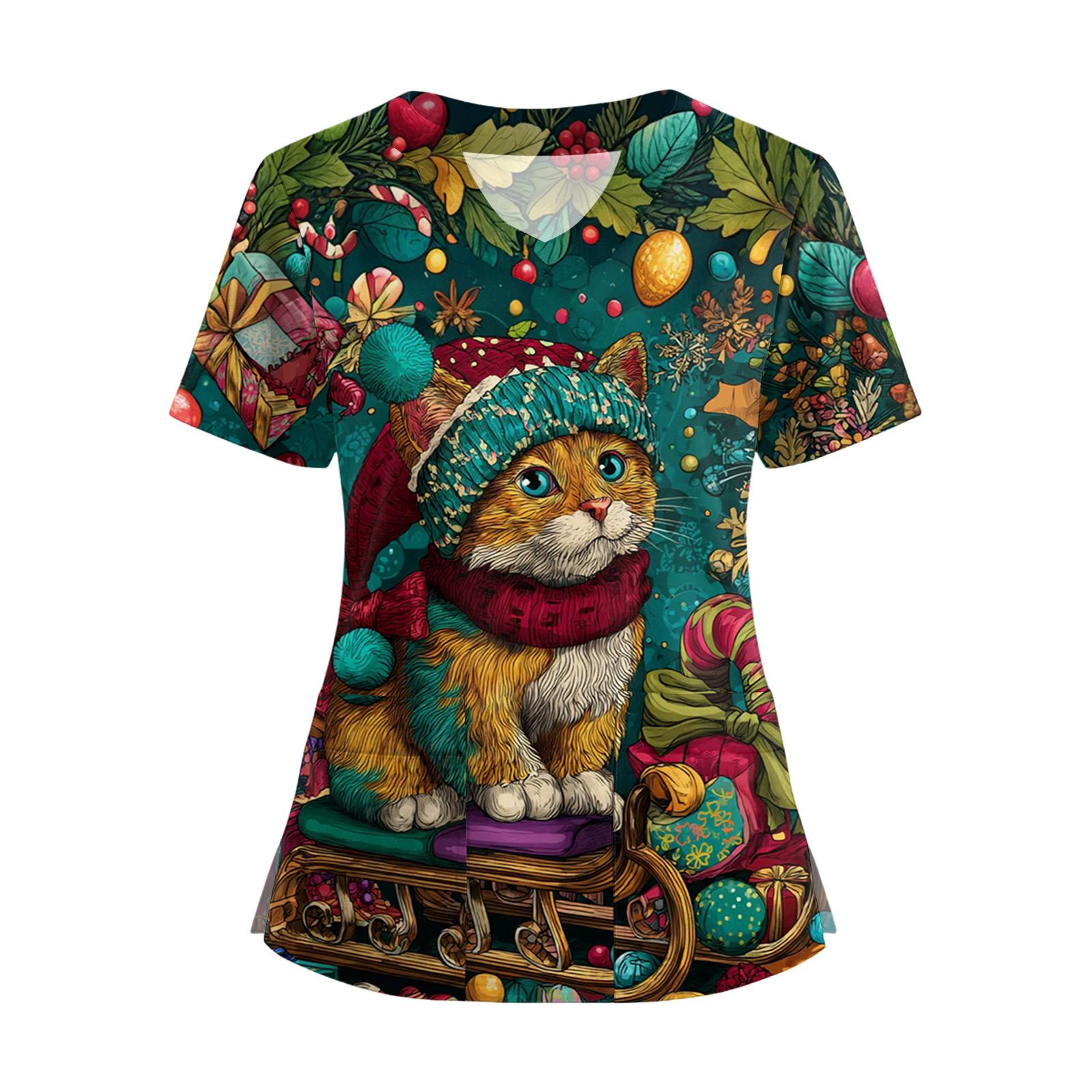 

Женская футболка с коротким рукавом, рождественским принтом, V-образным вырезом, на пуговицах сбоку и разрезом L армия зеленый