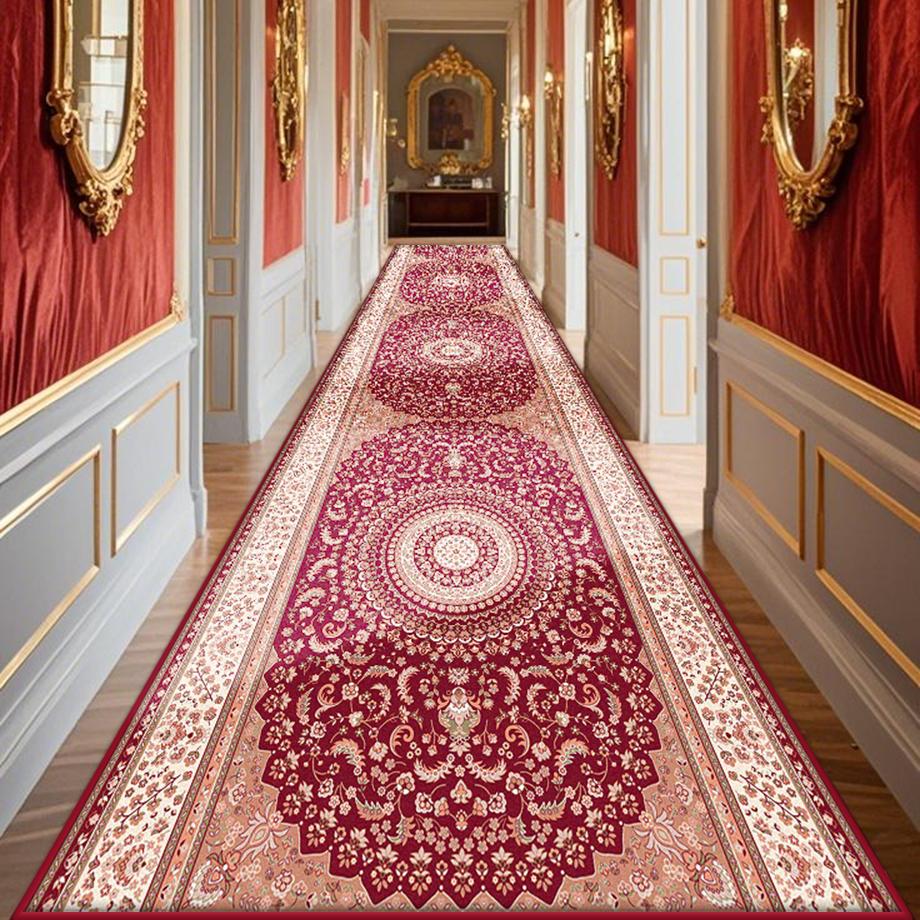Bohemian Red Long Corridor Carpet Washable Corridor Persian Light Luxury Runner Rug Passageway Non-slip Stairway Mat Custom