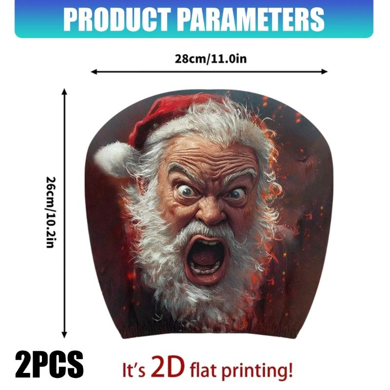 Festive Vehicle Headrest Accent Covers, Santa Christmas Slip-On Polyester Set for Winter Driving and Car Styling