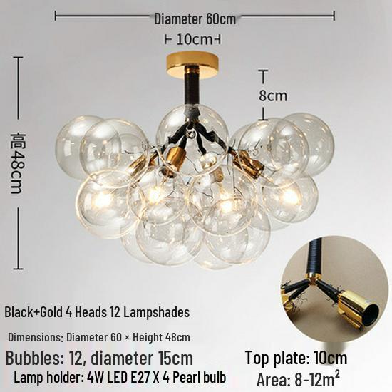 Nordic Romantic Bubble Lamp - Creative Glass Pendant for Children's Room, Living Room, or Restaurant.