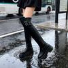 Over-knee boots women's autumn and winter 2025 new retro round head thick-soled high boots thick heel belt buckle elastic thin boots