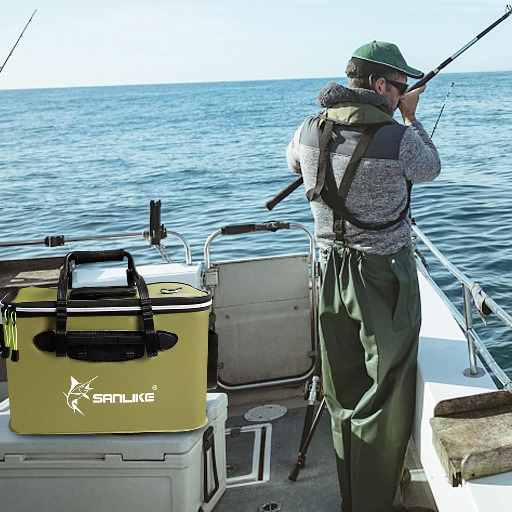 SANLIKE Foldable Water Bucket, 25L Capacity, 40cm, EVA Material, Compact and Lightweight, Green, for Fishing, Gear and Bait Storage, Camping, Car