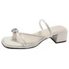 Fashion Temperament Silver High-end Thick High-heeled Flip-flops for Women's Summer Wear 2025 New Height-increasing Square Head Cool Slippers