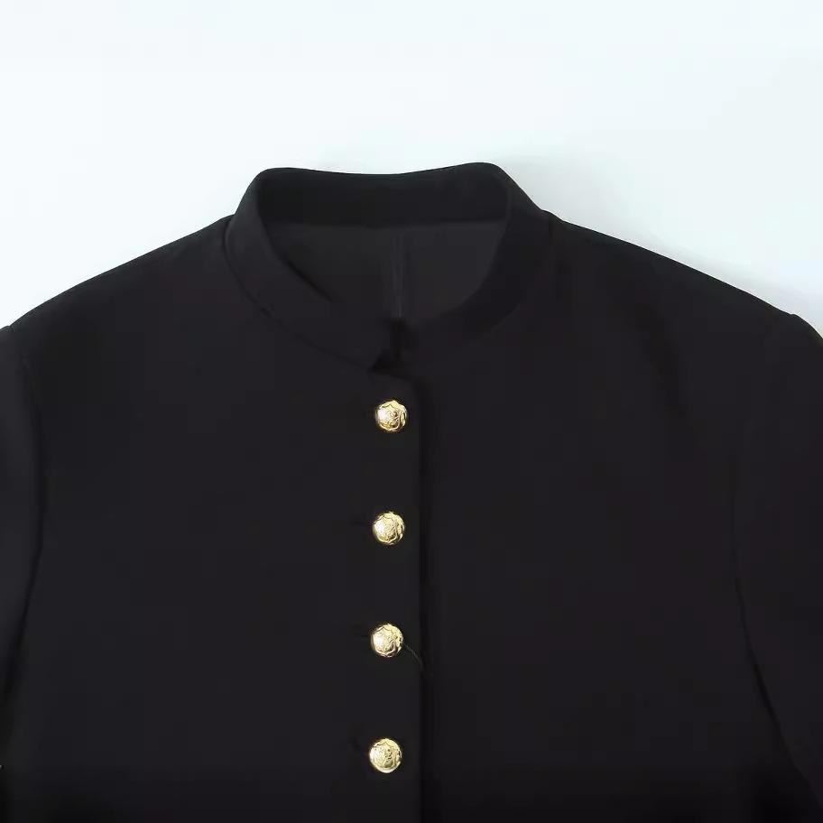 Dámský módní ležérní štíhlý kulatý výstřih série spona dekorace krátký kabát