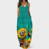 Women Summer  Sunflower Print Sleeveless Plus Size Pullover Long Dresses