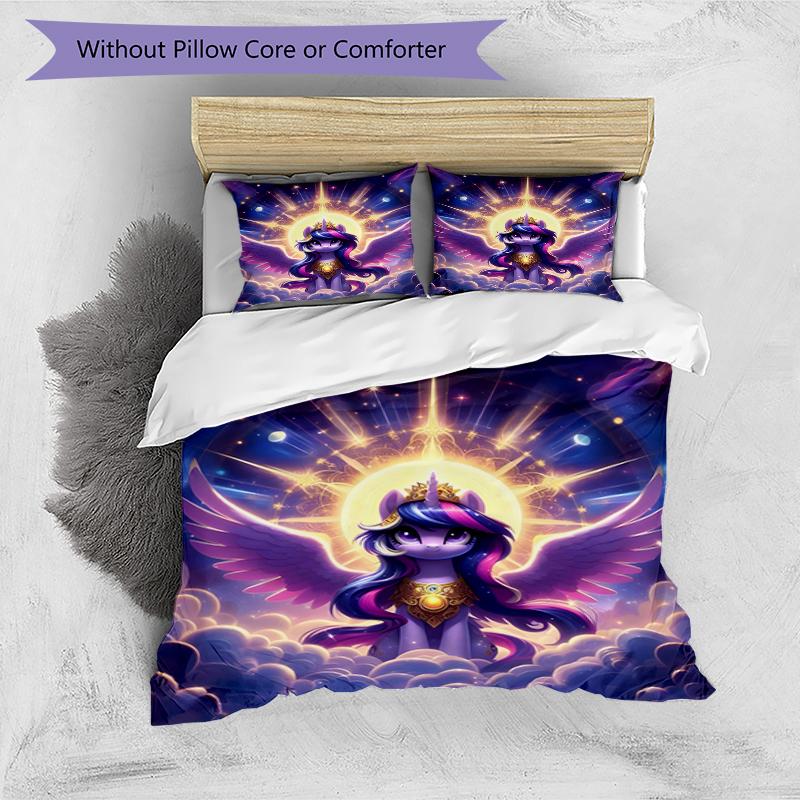 3pcs My Little Pony5 Design Cover Set - HD Printed Bedding with 1 Cover and 2 Pillowcases - Perfect for Home and Dorm Decor