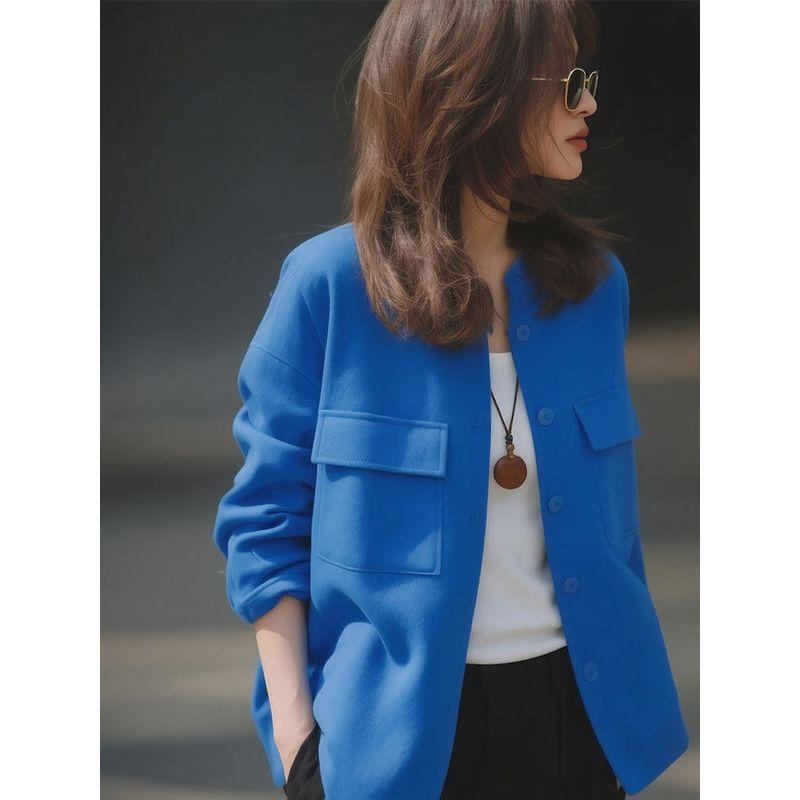 

Stunning Early Spring Thin Coat 2026 Super Trendy Workplace Essential Minimalist Long-Sleeve Shirt French-Style Top Blue Shirt S