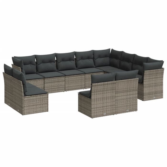 VidaXL Salon de jardin avec coussins 12 pcs gris résine tressée 3218470