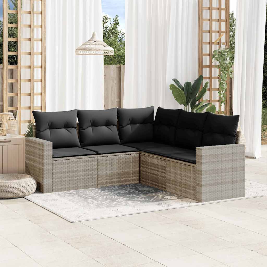 5 Piece Garden Sofa Set with Cushions Light Grey Poly Rattan