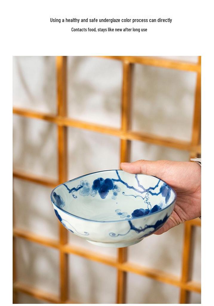 Indigo-Dyed Mino Ware Ceramic Grape Bowl & Plate Set
