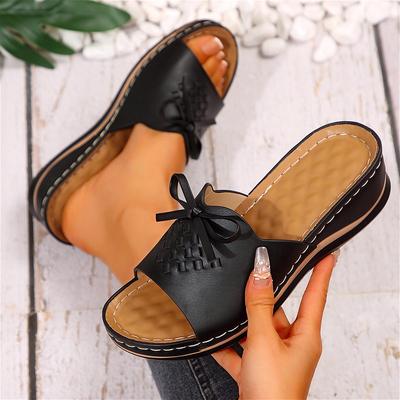 Sommer-Hausschuhe für Damen mit dicker Sohle, großer breiter Streifen mit geradem, schrägem Absatz, rutschfeste und bequeme Hausschuhe