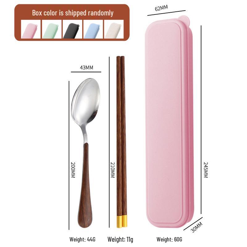 Portable 1010 Portuguese Stainless Steel Cutlery Set with Wooden Chopsticks - Knife, Fork, Spoon