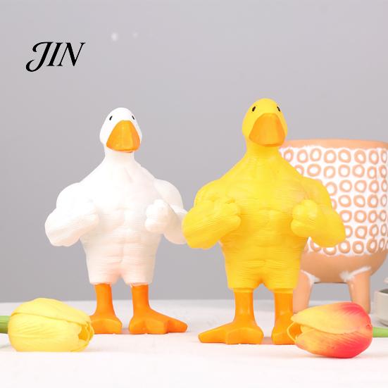Resin Duck Ornament Muscular Figurine, Strong Fitness Statue, Statue White Yellow Shape for Table Decor Figure