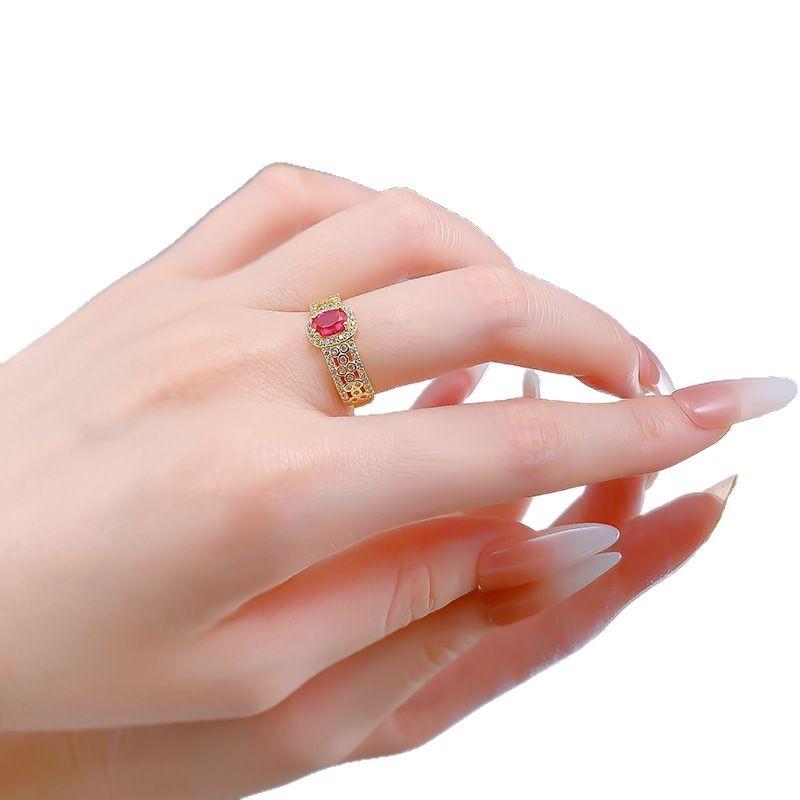New S925 Silver 4 * 6 Elliptical Pigeon Blood Red Envelope Set with Ring for Daily Versatile Women's Wedding Jewelry