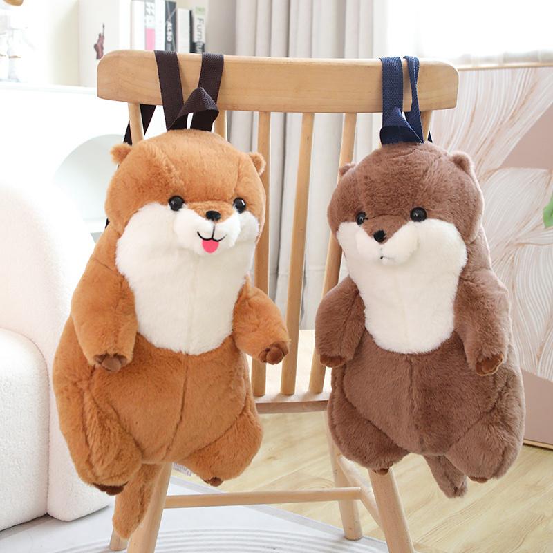 Professional Fishing Unisex Treasuringu Kawaii Sea Otter Plush Backpack Cartoon Otter Plushie Toy Soft Stuffed Animal Shoulder Bag Christmas Birthday Gifts