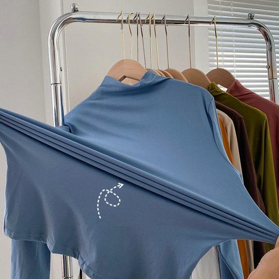 Women Bottoming Top Slim Fit Long Sleeve Half Turtleneck High Elasticity Pullover Keep Warm Solid Color Autumn Winter Lady Bottomed